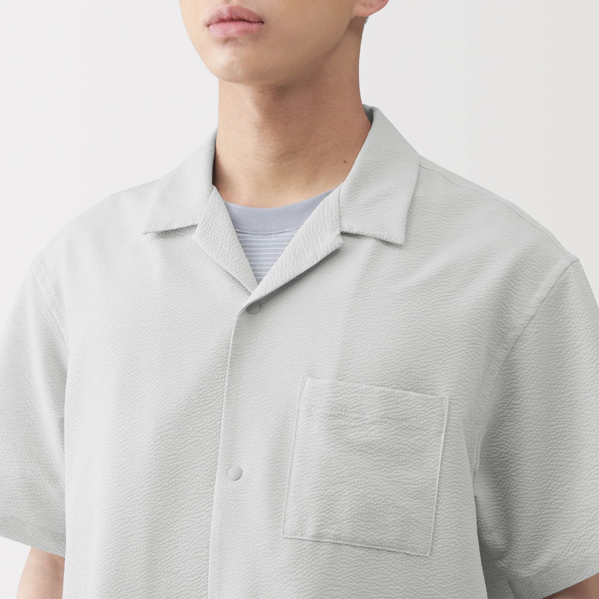 Breathable Seersucker Open Collar Shirt - Image 23