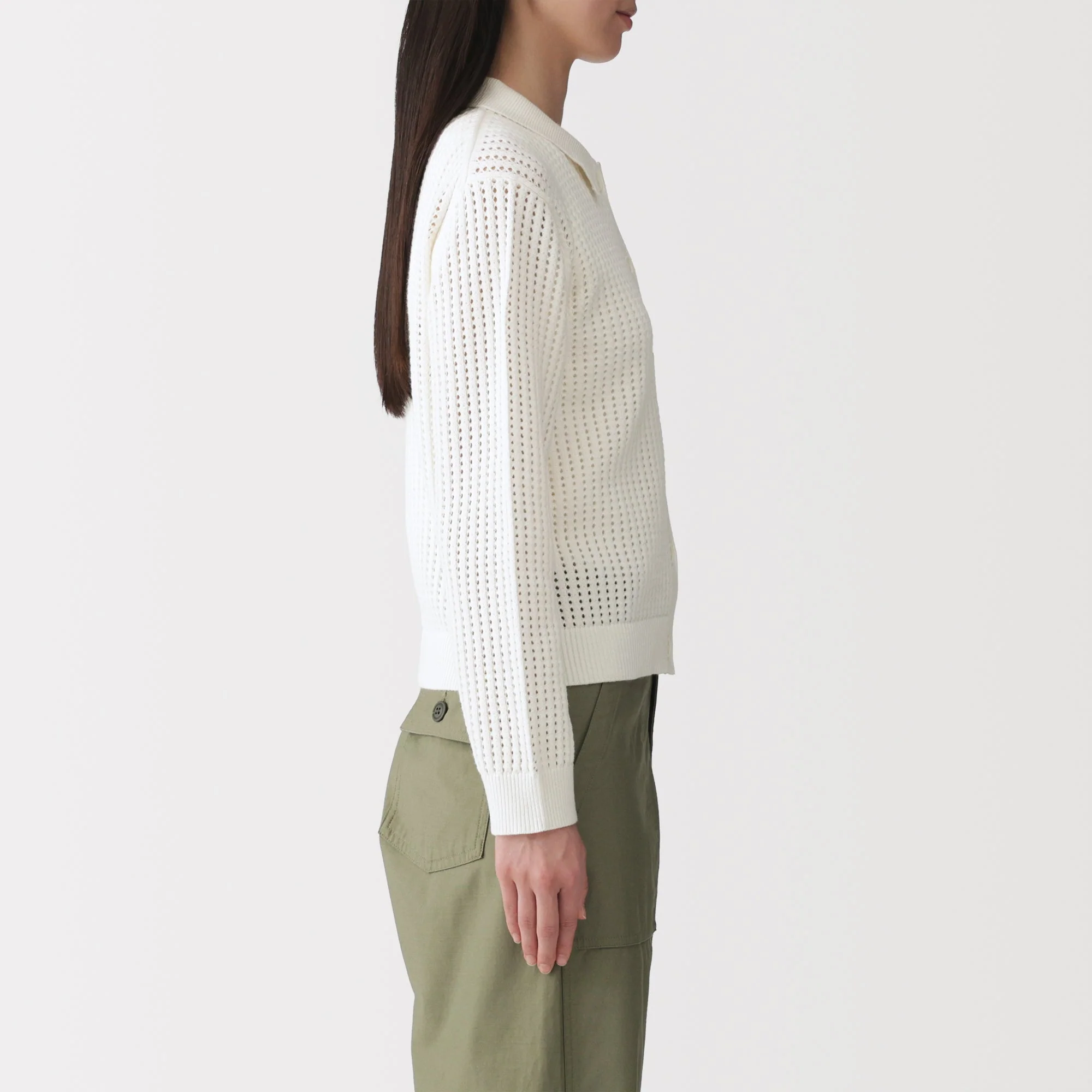 Cotton Blend Mesh Polo Cardigan - Image 29