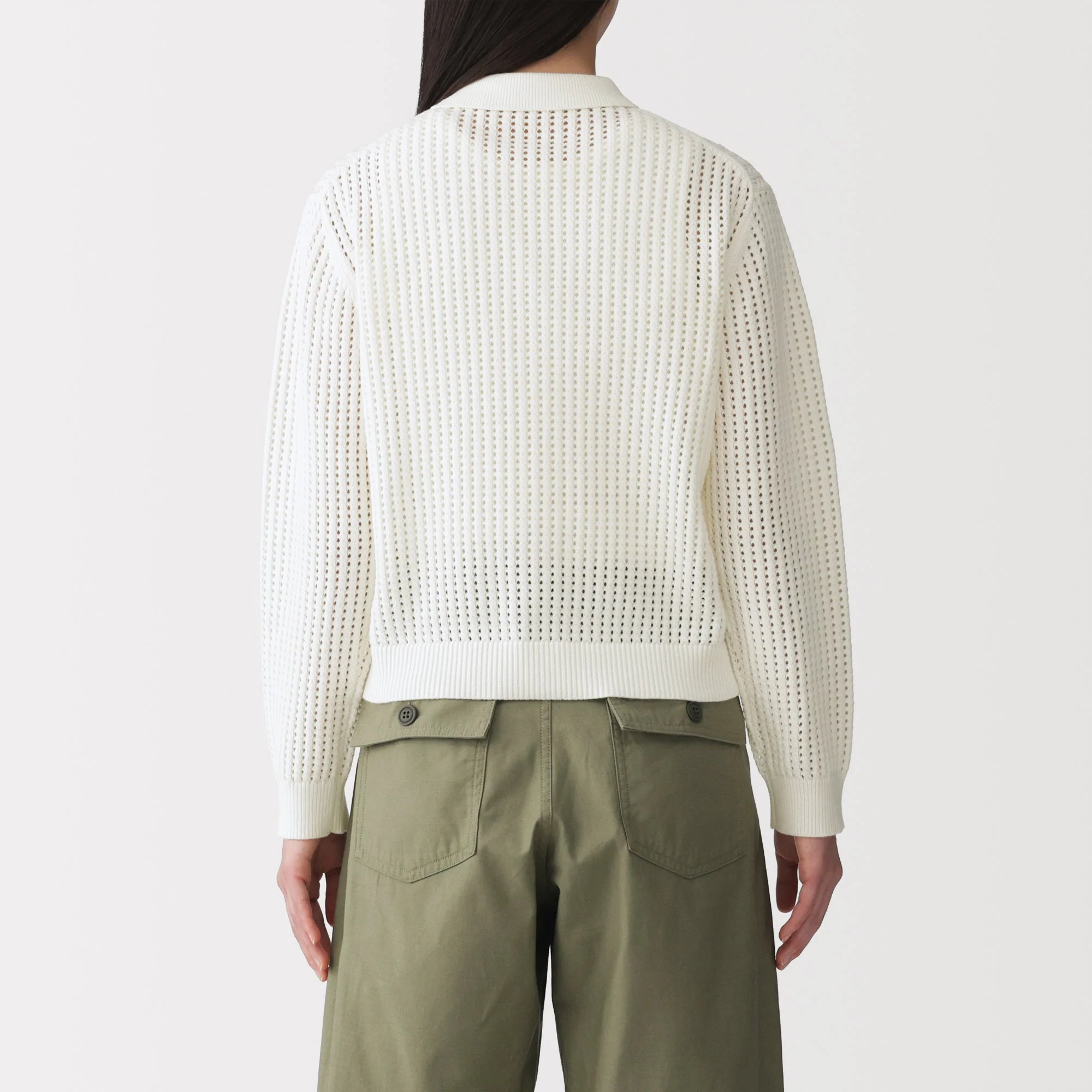Cotton Blend Mesh Polo Cardigan - Image 30