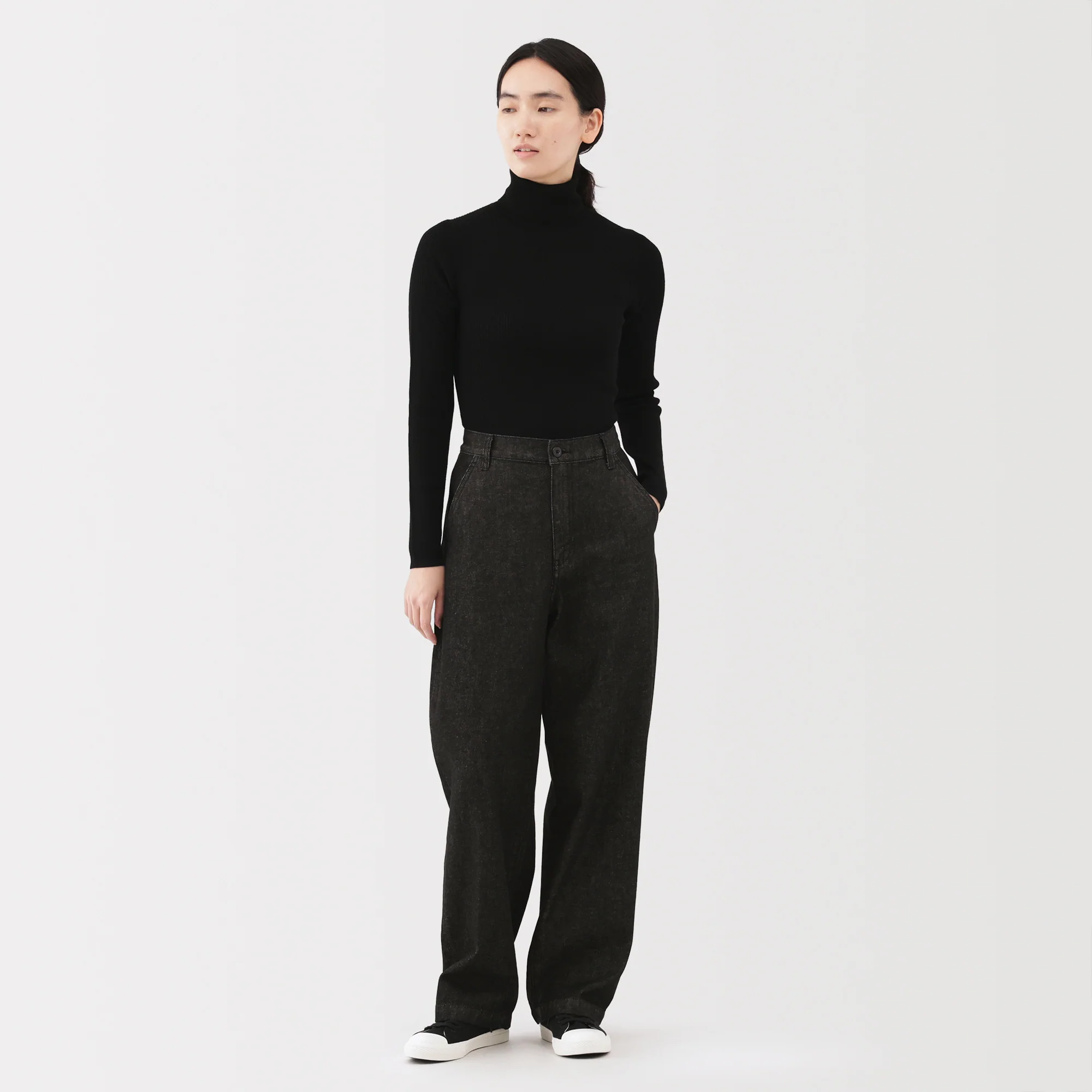 Kapok Blend Denim Wide Tapered Pants