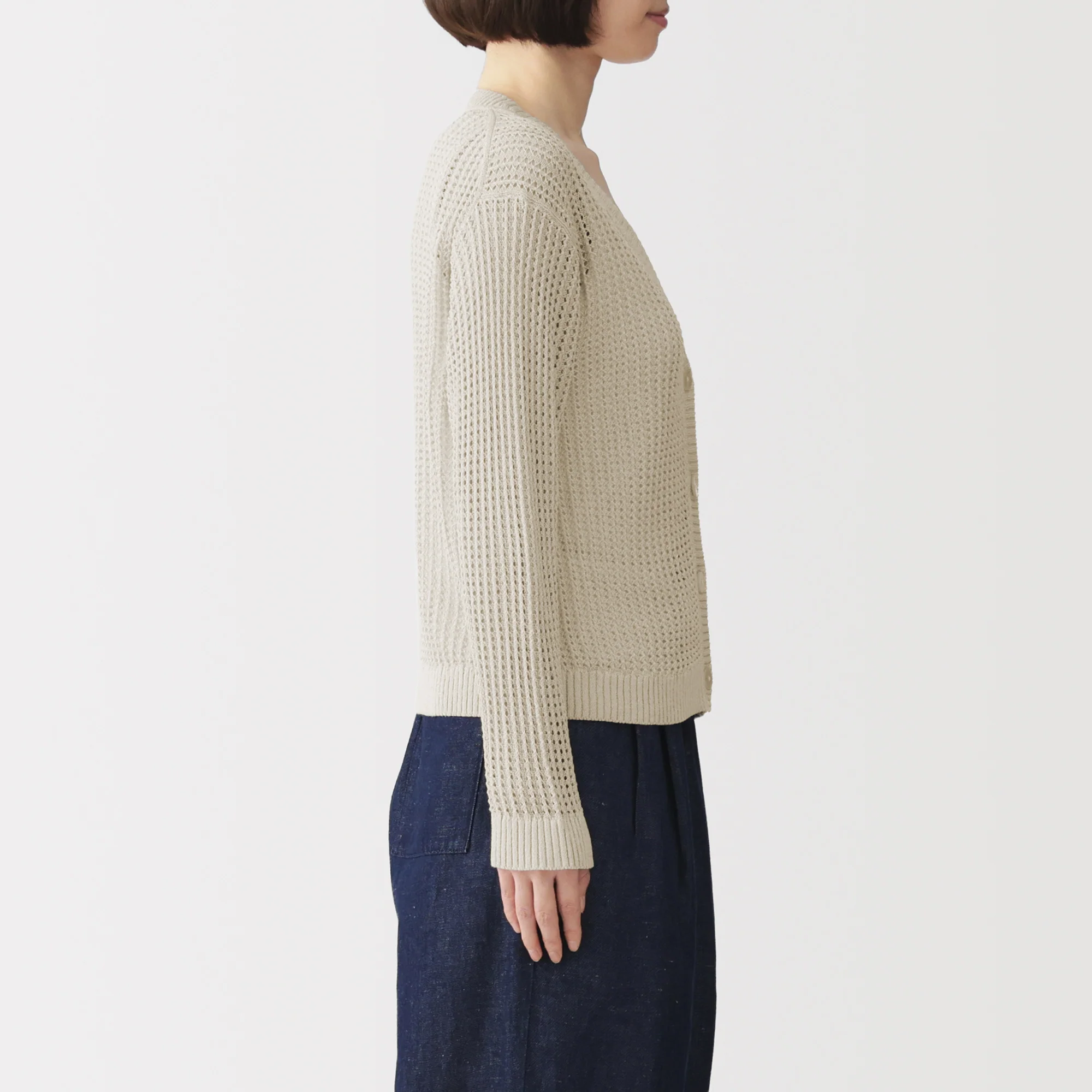 Linen Blend Mesh V-Neck Cardigan - Image 21