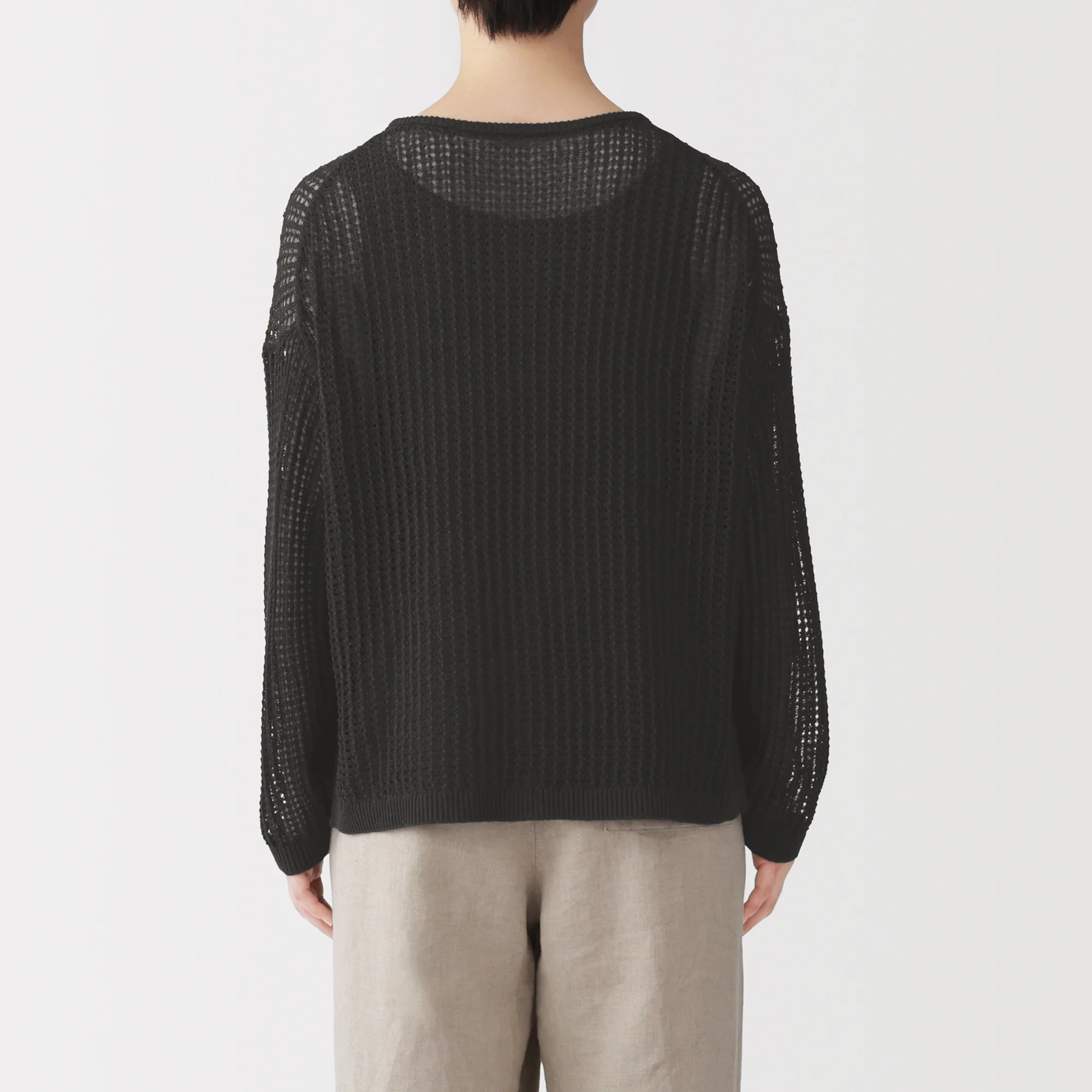 Linen Blend Mesh Wide Sweater - Image 6