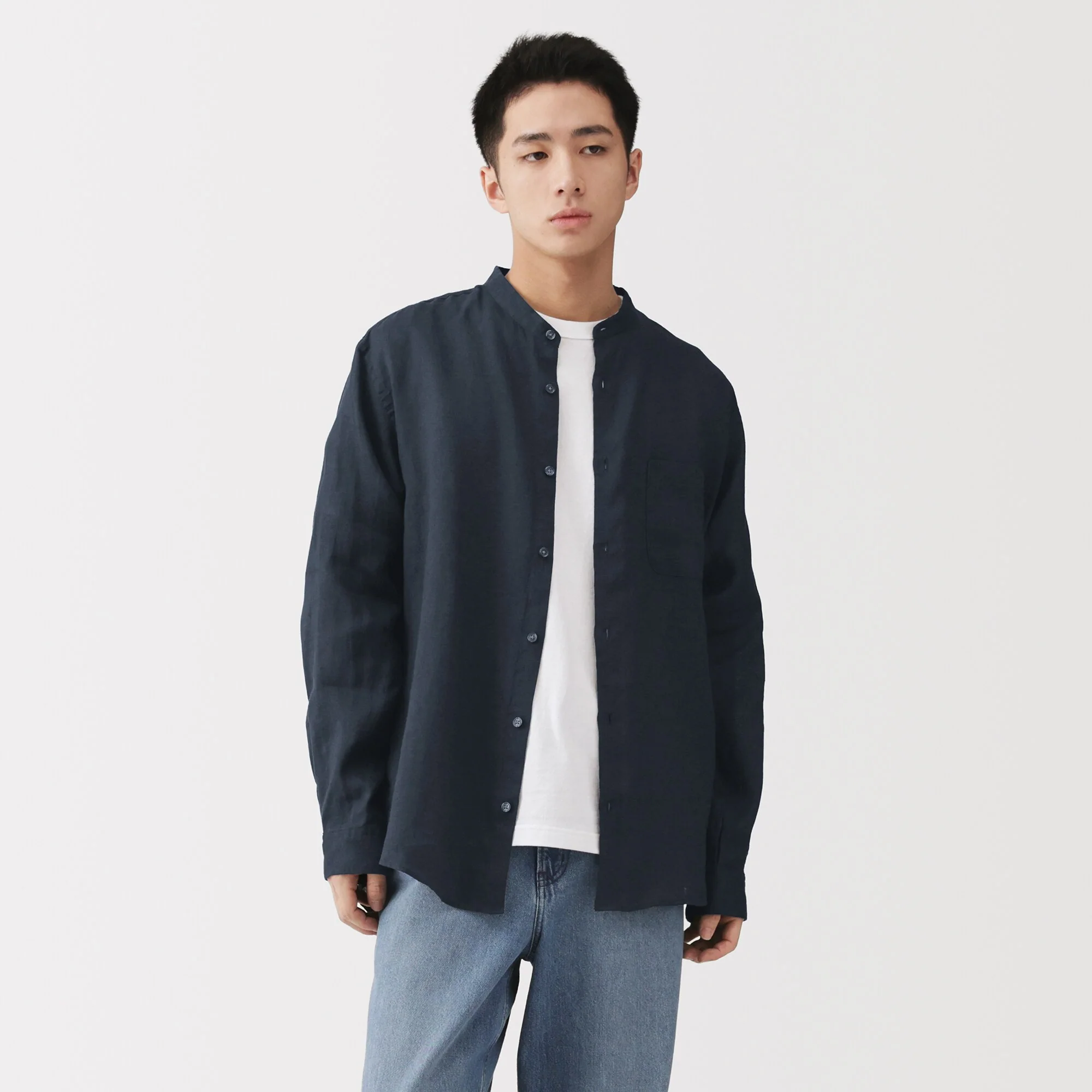 Linen Stand Collar Shirt
