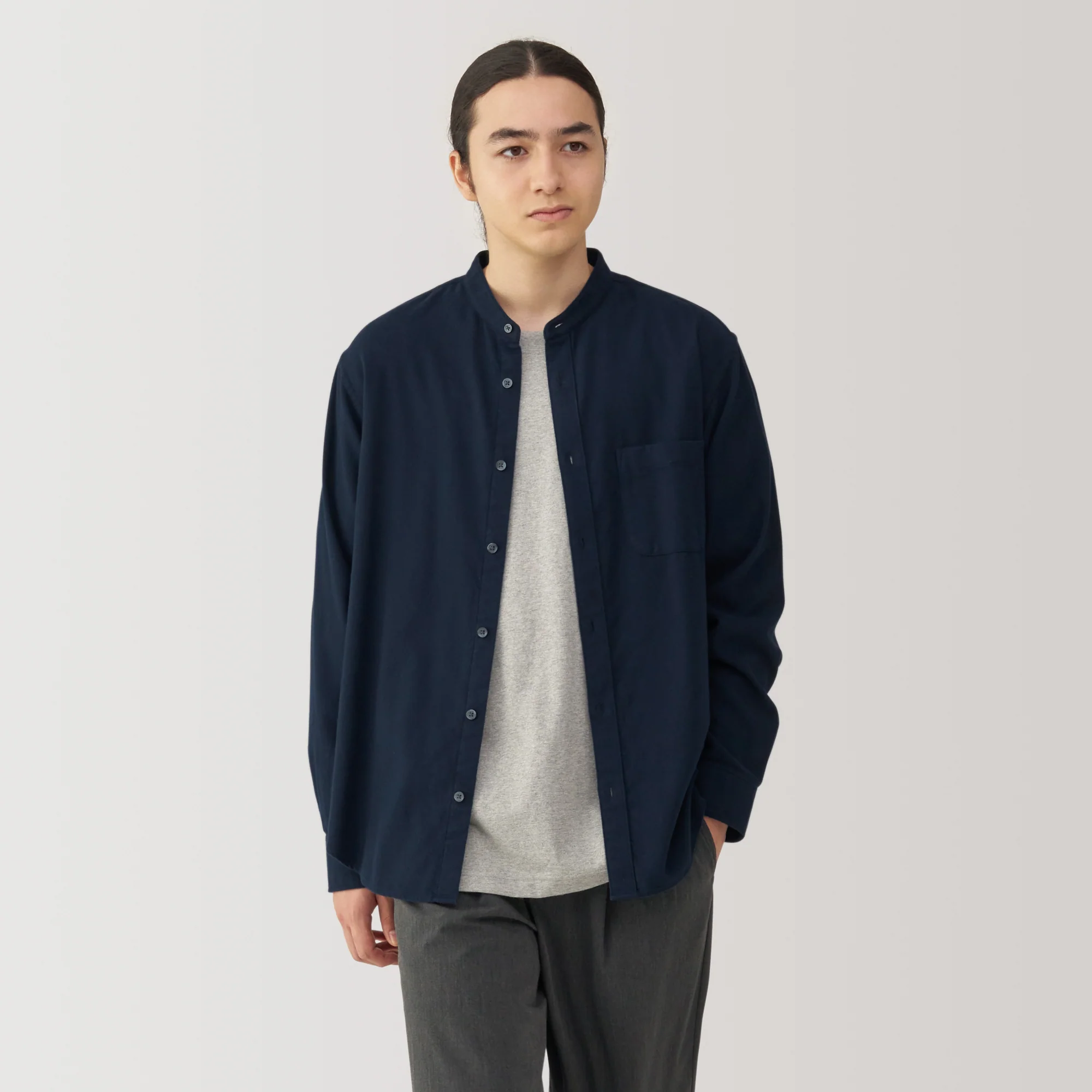 Men's Flannel Stand Collar Long Sleeve Shirt - Image 3
