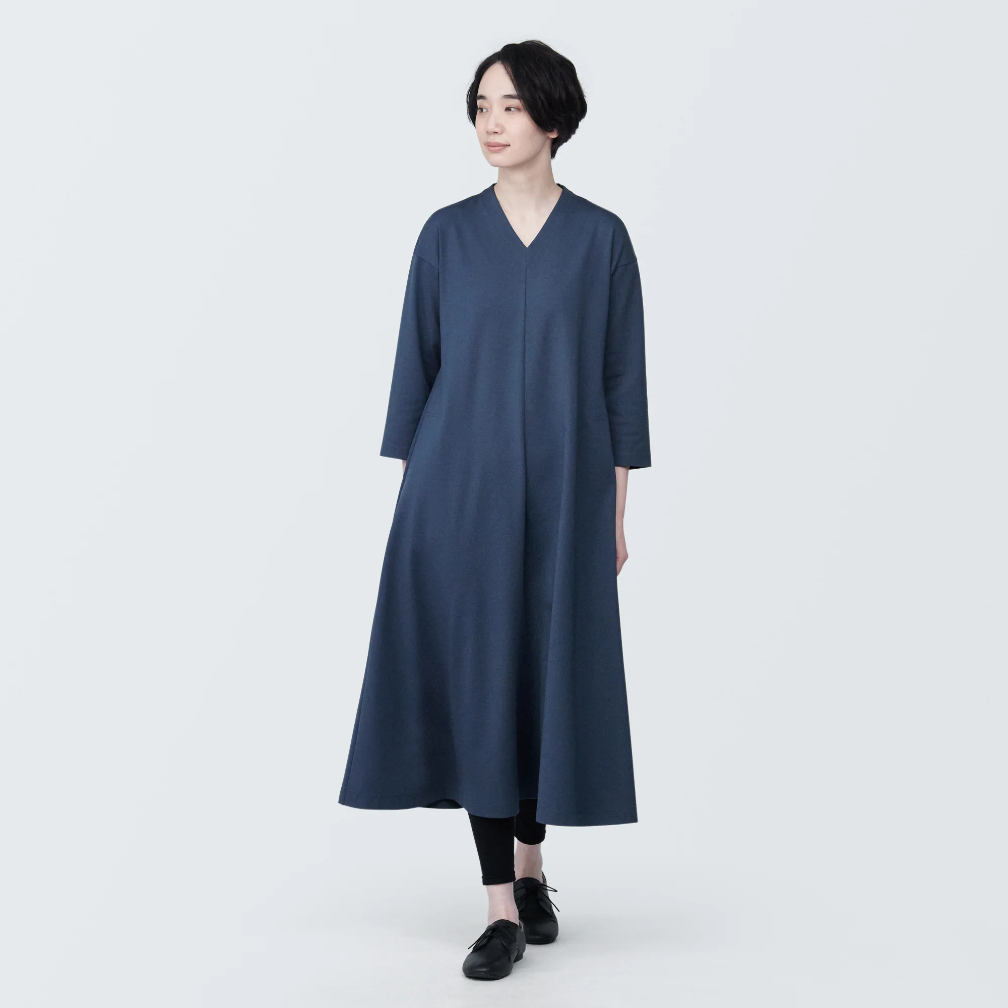 Women's Double Knitted V-Neck Dress