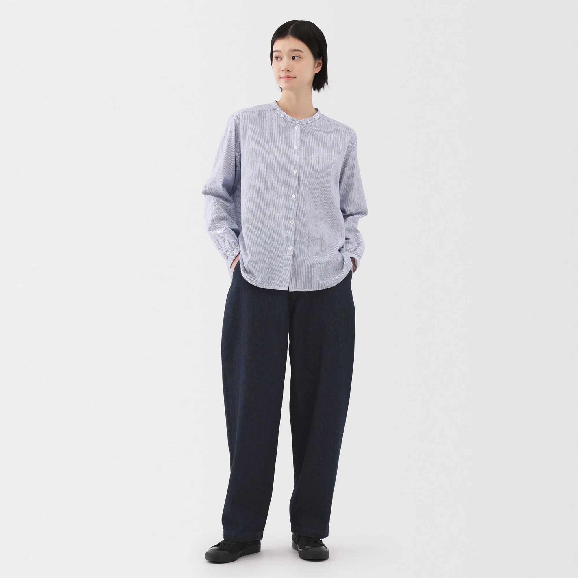 Kapok Blend Denim Wide Tapered Pants